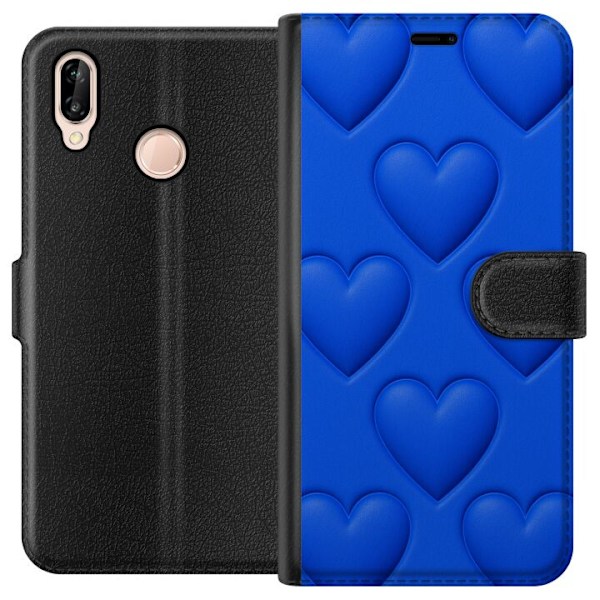 Huawei P20 lite Lommeboketui Blå Hjerter