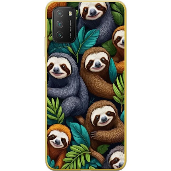 Xiaomi Poco M3  Gennemsigtig cover Sengångarstil - afslappet motiv med sød dovendyr