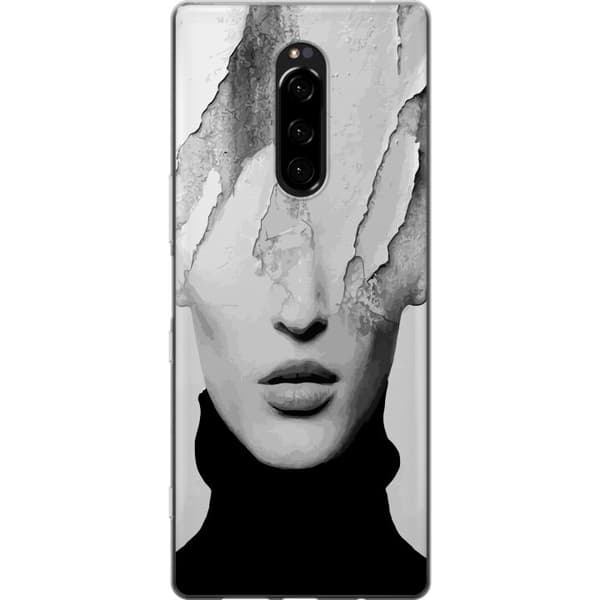 Kompatibelt Mobildeksel til Sony Xperia 1 Abstrakt ansikte i svartvitt grå