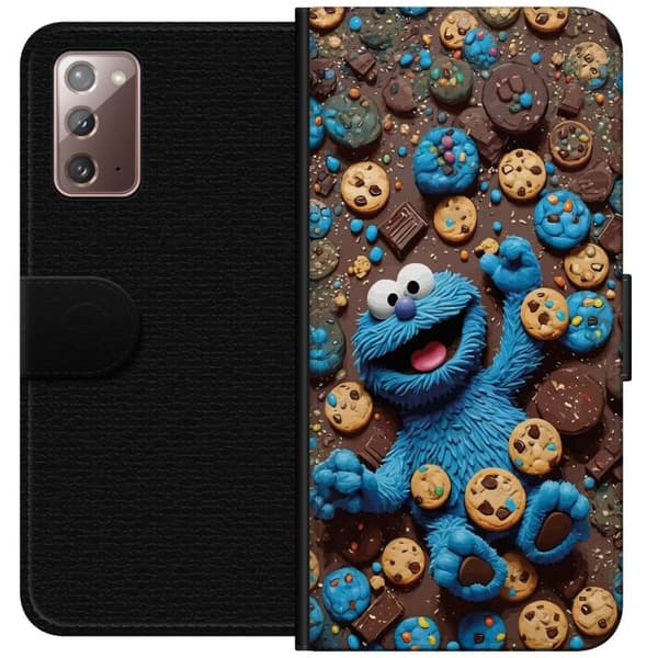 Kompatibelt Plånboksfodral till Samsung Galaxy Note20 Lekfull blå tecknad figur omgiven av kakor blå