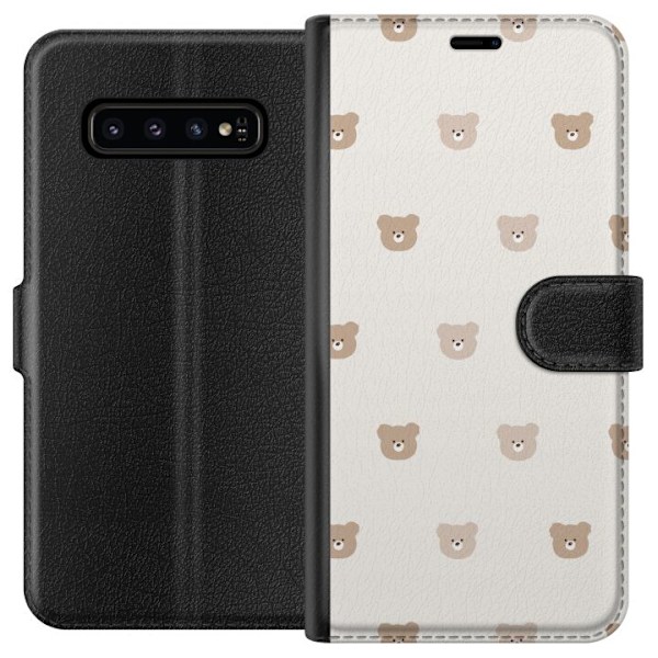 Samsung Galaxy S10 Tegnebogsetui Teddybaggrund - søde teddybjørne mod en blød baggrund
