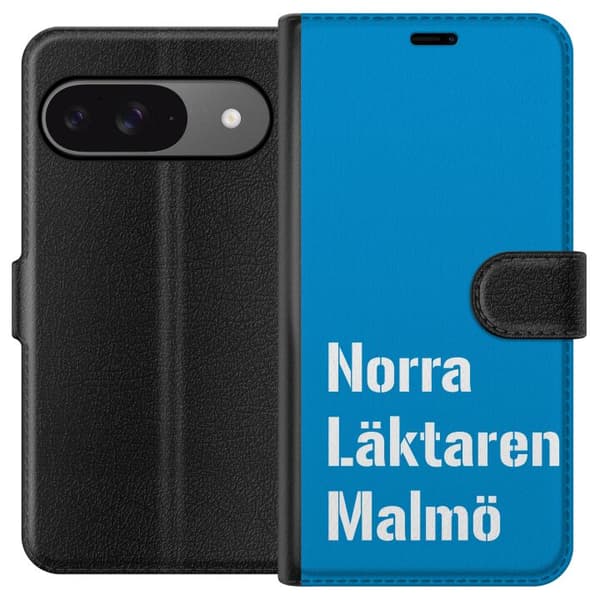 Kompatibel Tegnebogsetui til Google Pixel 9 Pro Minimalistisk blå tekstdesign med Malmö-tema og moderne typografisk stil blå