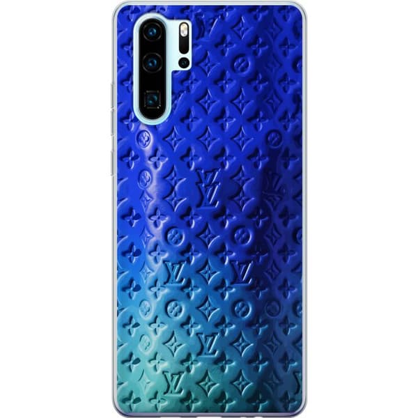 Kompatibelt Mobildeksel til Huawei P30 Pro Blått luksuriøst monogrammønster med elegant preget tekstur blå