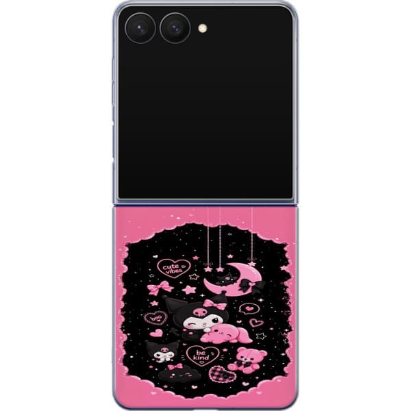 Kompatibel Mobilcover til Samsung Galaxy Z Flip8 Søde lyserøde og sorte gothfigurer med hjerter, måne, stjerner og positiv tekst sort