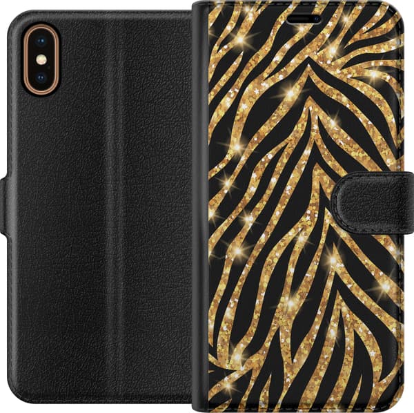 Kompatibel Tegnebogsetui til Apple iPhone X Guld & Glitter