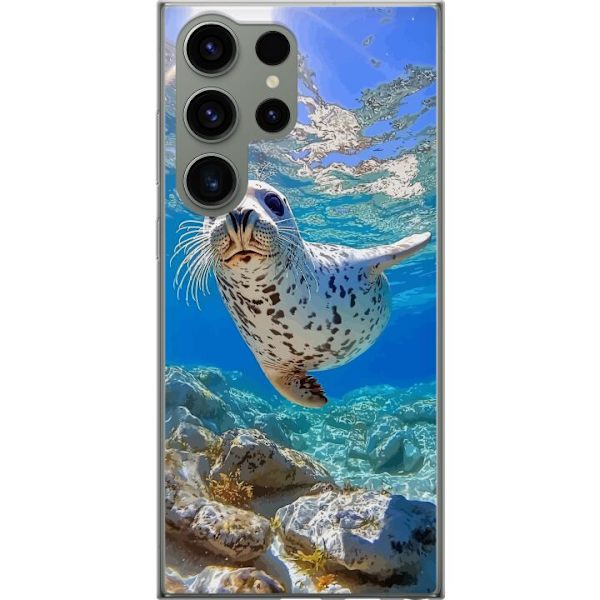 Samsung Galaxy S23 Ultra Genomskinligt Skal Säl Hav Simmande Djurmotiv Natur Vattenmotiv Blå Design Marint Tema Populärt Motiv Djurliv