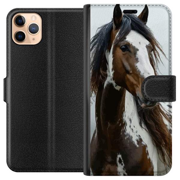 Apple iPhone 11 Pro Max Plånboksfodral Häst Djurmotiv Grafisk Design Natur Kraftfullt Motiv Populär Väggkonst Djurtema Ridning