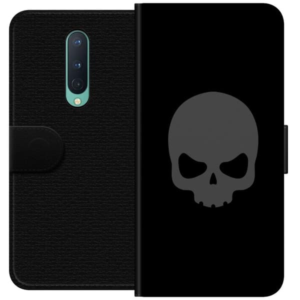 Kompatibel Tegnebogsetui til OnePlus 8 Enkel dødningehoved i grå tone mod sort baggrund, elegant og moderne design
