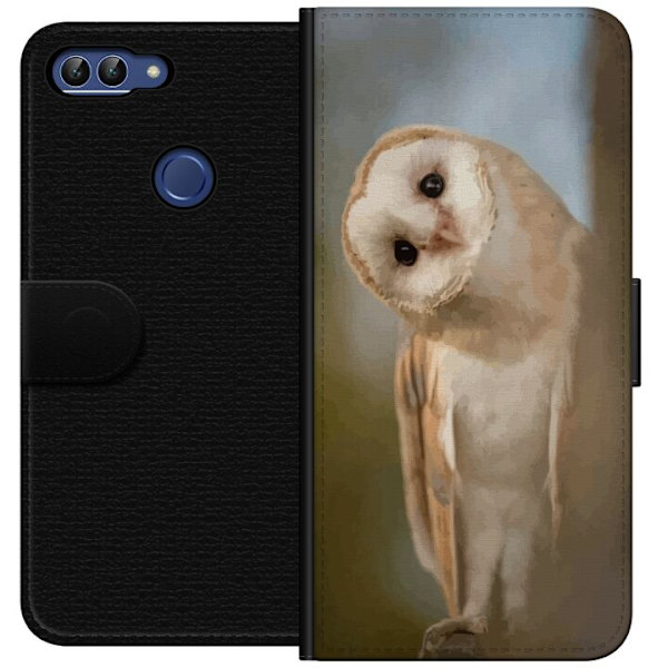 Huawei P smart Plånboksfodral Uggla Nyfiken Blick Fågelmotiv Skog Natur Grafiskt Design Populärt Motiv Djur Tema Dekoration
