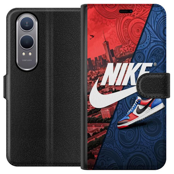 OnePlus Nord CE4 Lite Plånboksfodral Nike Logotyp Röd Blå Sneaker Stil Sport Fashion Populärt Swoosh Motiv Träningskläder Grafisk Ikon