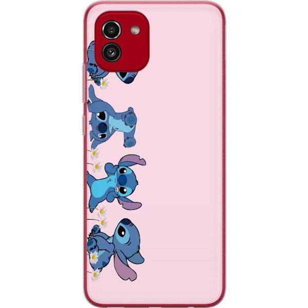 Samsung Galaxy A03 Genomskinligt Skal Stitch Skratt & Bus – Perfekt för Mobilskal eller Poster