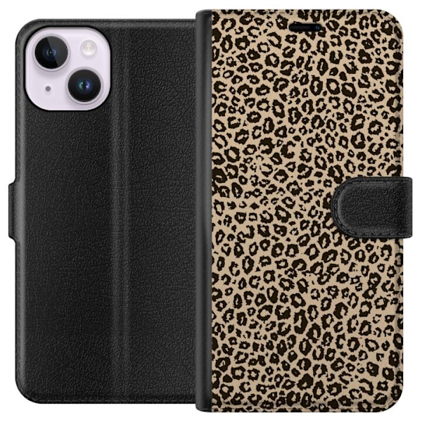 Apple iPhone 15 Plånboksfodral Leopard Mönster