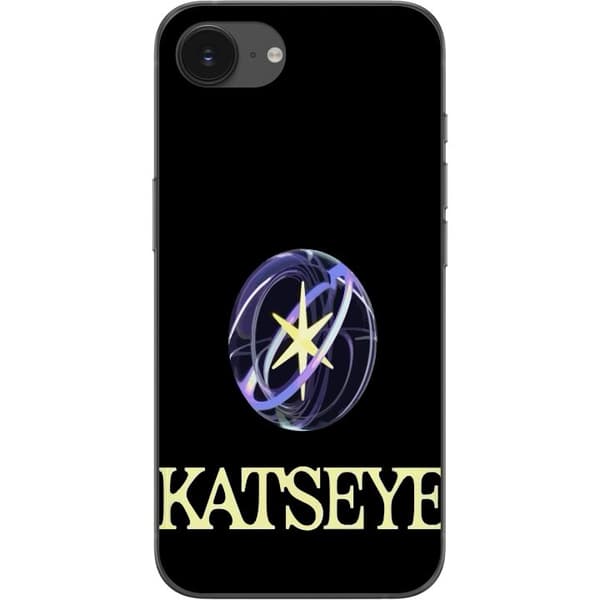 Kompatibel Mobilcover til Apple iPhone 17e KATSEYE-logo med gul stjerne, lilla omløbsringe og lys typografi på sort baggrund sort