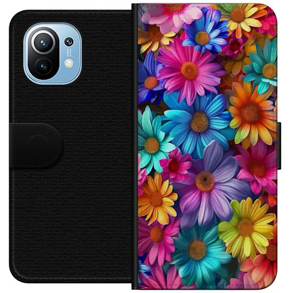 Xiaomi Mi 11 Lompakkokotelo Gerbera Kukat Värikäs Koriste Kukka Motiivi Suosittu Kotisisustus Väririkas Seinätaide Suunnittelu