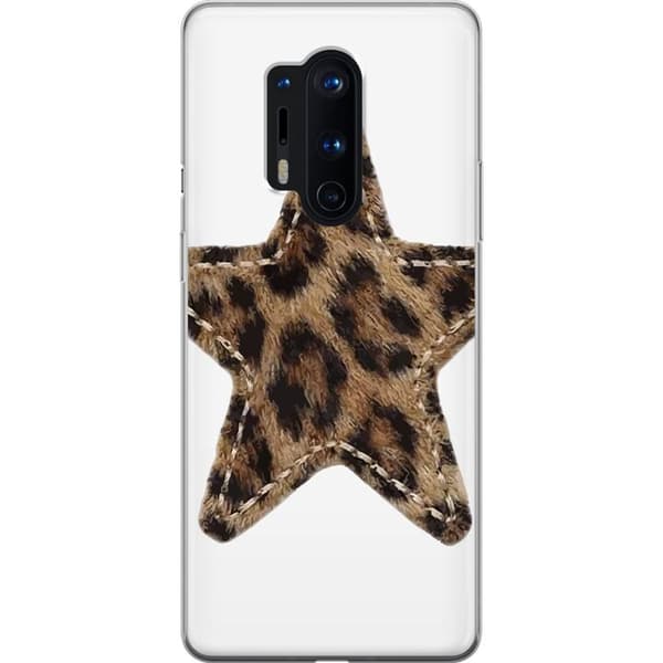 Kompatibelt Mobildeksel til OnePlus 8 Pro Stjernemotiv med brunt og svart leopardmønster samt dekorative sømdetaljer brun