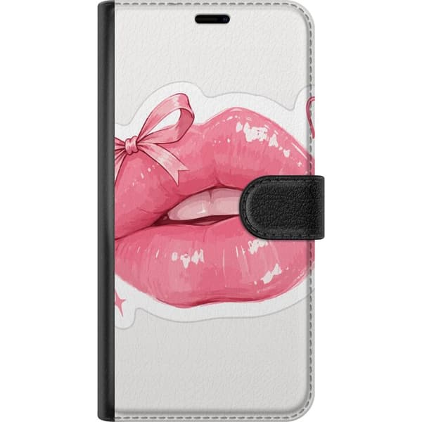 Kompatibel Tegnebogsetui til Google Pixel 10 Feminint motiv med lyserøde læber, sløjfe, hjerte og glitrende stjernedetaljer pink