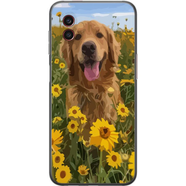 Samsung Galaxy Xcover6 Pro Läpinäkyvä kuori Kultainennoutaja Auringonkukkapelto Koiramotiivi Luonto Kesä Suunnittelu Suosittu Koirarotu Perheen su