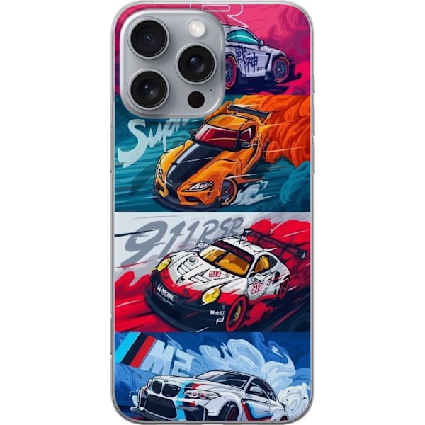 Apple iPhone 16 Pro Max Läpinäkyvä kuori Nopeat Autot - Piirretty Kuvio Toiminnalla