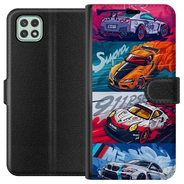 Samsung Galaxy A22 5G Lompakkokotelo Nopeat Autot - Piirretty