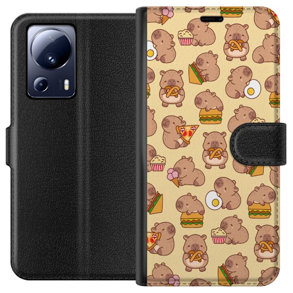 Xiaomi 13 Lite Plånboksfodral Kawaii capybara mobilskal med flera söta figurer