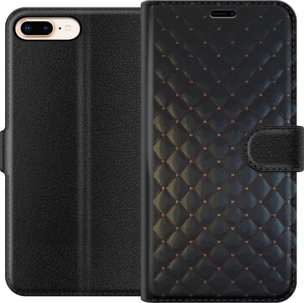 Kompatibel Tegnebogsetui til Apple iPhone 8 Plus Mørkt geometrisk bølgemønster med små glitrende krystaldetaljer sort