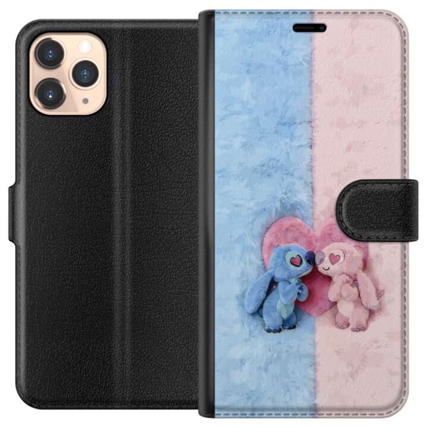Kompatibel Tegnebogsetui til Apple iPhone 11 Pro Søde blå og lyserøde figurer foran et stort lyserødt hjerte pink