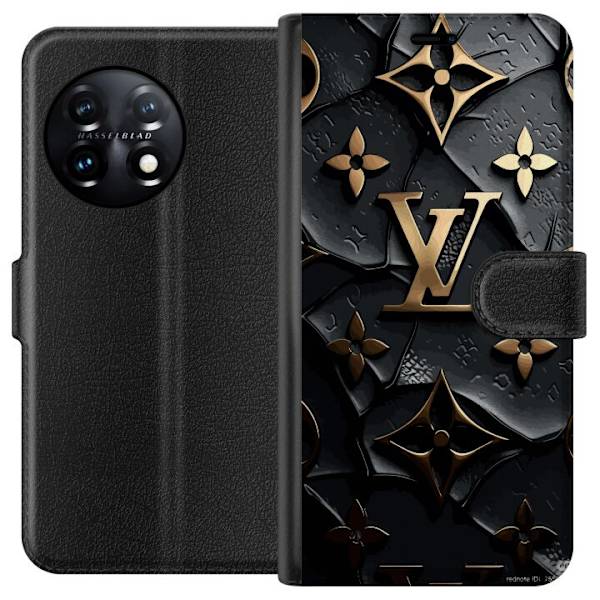 OnePlus 11 Tegnebogsetui Louis Vuitton Mørk Tilstand Design Sort Luksus Stil Mode Populær Grafisk Mønster Modeikon Luksusmærke