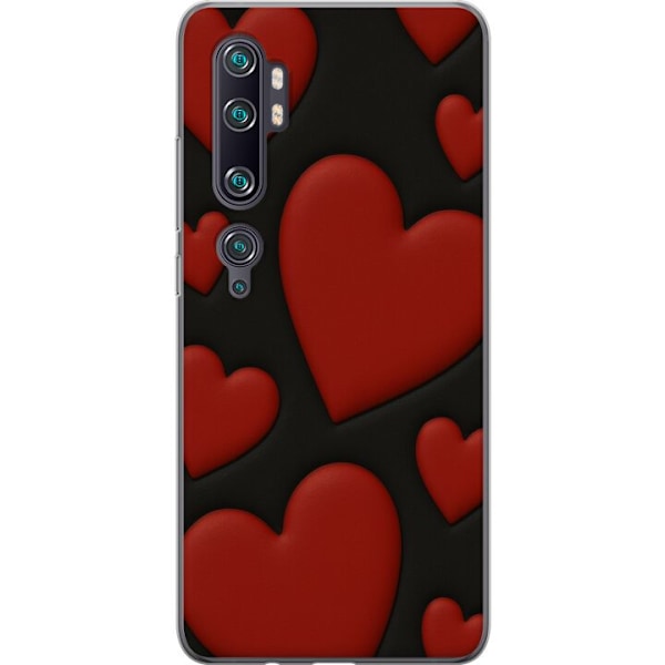 Xiaomi Mi Note 10 Pro Gennemsigtig cover Rød Fløjlshjerter