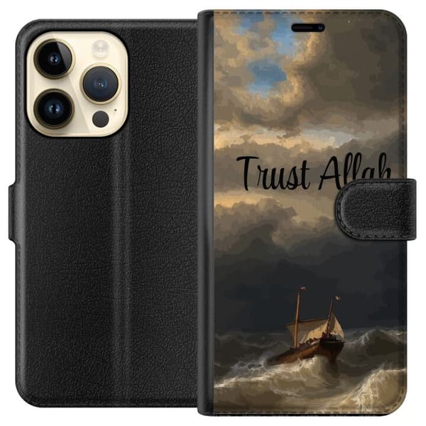 Kompatibel Tegnebogsetui til Apple iPhone 15 Pro Trust Allah över stormigt hav brun