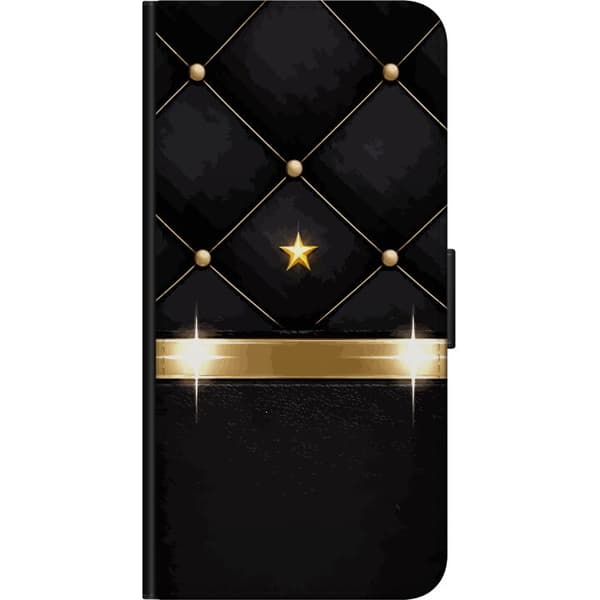 Kompatibel Tegnebogsetui til OnePlus 9 Pro Sort quiltet baggrund med guldstjerne