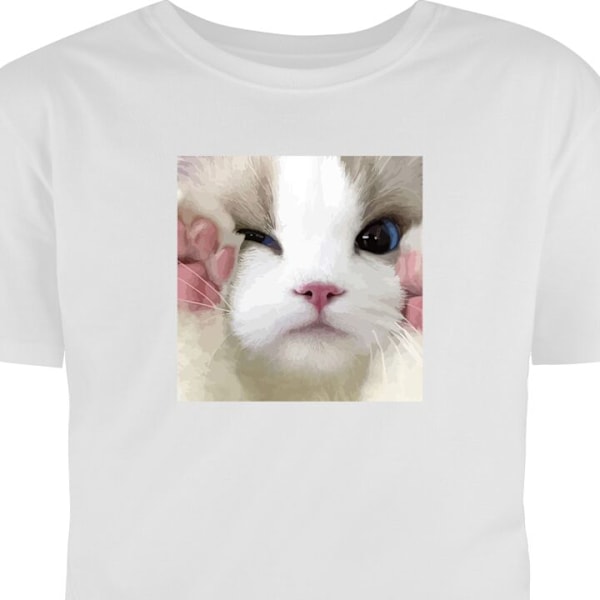 T-shirt för Vuxen | Klassisk Vuxen-T-shirt Katt Hej vit XL