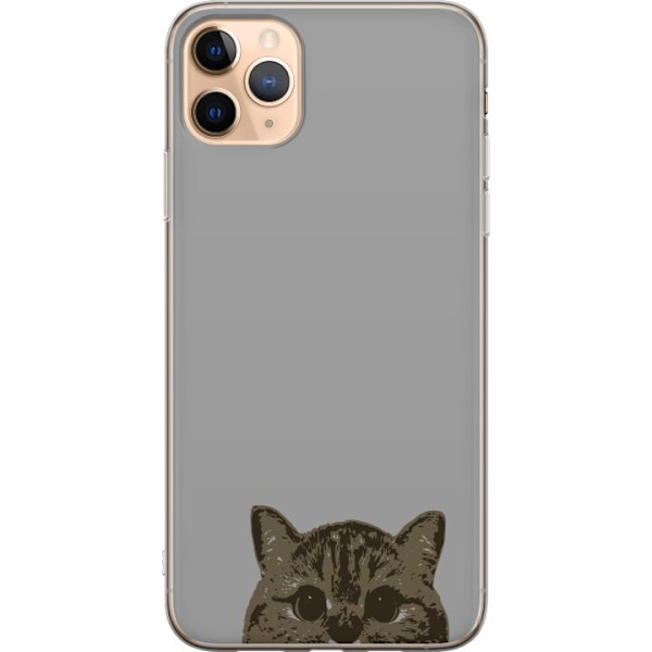 Apple iPhone 11 Pro Max Genomskinligt Skal Grå Kattblick – stilren kattdesign med grå bakgrund