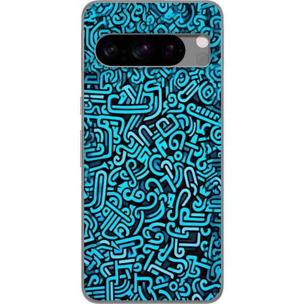 Kompatibelt Mobilskal till Google Pixel 8 Pro Abstrakt blått graffitimönster med moderna grafiska former blå