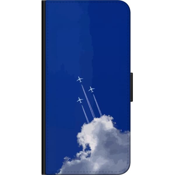 Kompatibel Tegnebogsetui til Samsung Galaxy Note 4 Tre hvide fly med kondensstriber, der stiger over en stor hvid sky mod den blå himmel blå