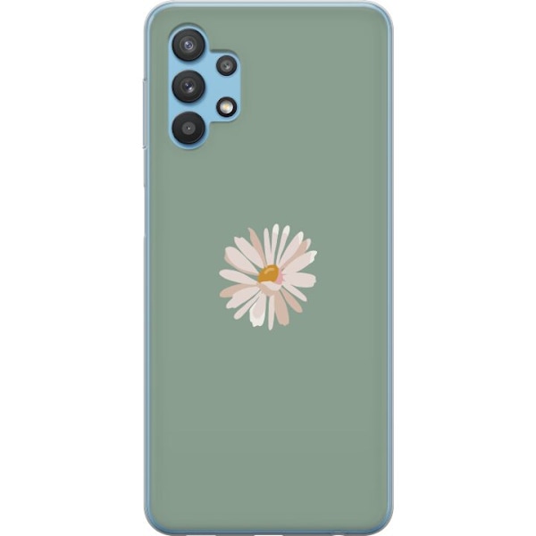Samsung Galaxy A32 5G Genomskinligt Skal Grön Minimalblomma – stilren blomma på grön bakgrund
