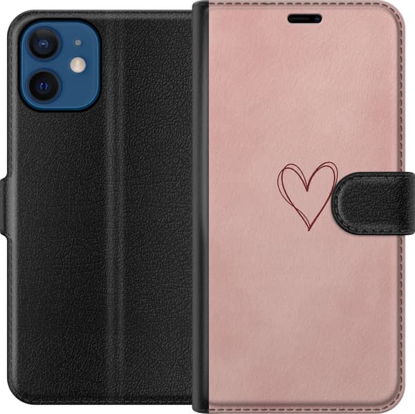 Kompatibelt Plånboksfodral till Apple iPhone 12 Rosa hjärta rosa