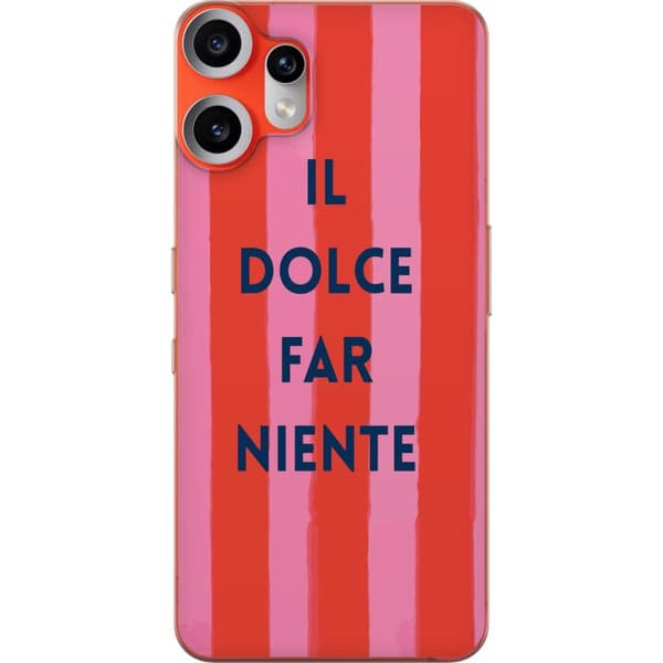 Kompatibelt Mobildeksel til Nothing CMF Phone 2 Pro Teksten Il Dolce Far Niente i mørkeblått mot håndmalte rosa og røde striper rosa