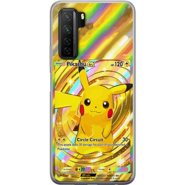 Kompatibelt Mobildeksel til Huawei  P40 lite 5G Gullig Pikachu EX samlebilde med regnbueeffekter gull