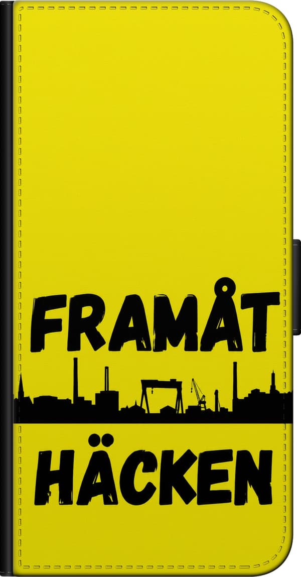 Kompatibel Tegnebogsetui til Xiaomi Redmi Note 9 Pro Gul bysilhuet - Sort slogan og sort bysilhuet på gul baggrund gul