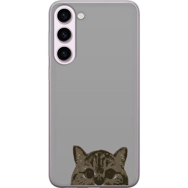 Samsung Galaxy S23+ Genomskinligt Skal Grå Kattblick – stilren kattdesign med grå bakgrund