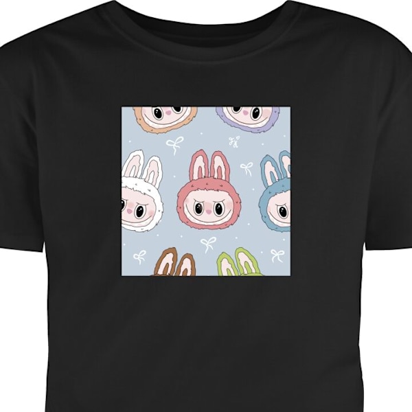 Barn-T-shirt | Bekväm T-shirt för Barn Pastel Labubu svart 3-4 År