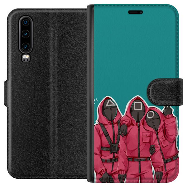 Huawei P30 Tegnebogsetui Squid Game Karakterer Grafisk Design Seriefigurer Populær TV Motiv Asiatisk Stil Spændende Trend
