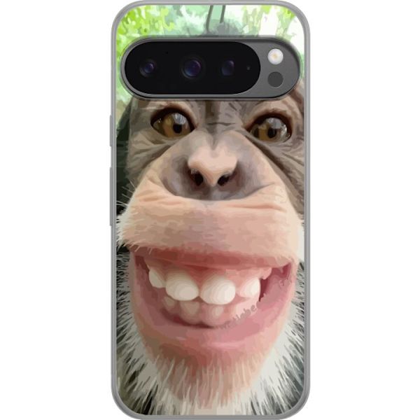 Google Pixel 9 Pro XL Gennemsigtig cover Chimp Selfie Rolig Grafisk Design Abe Dyremotiv Trendy Sjovt Motiv Populært Urban Kunst Stil