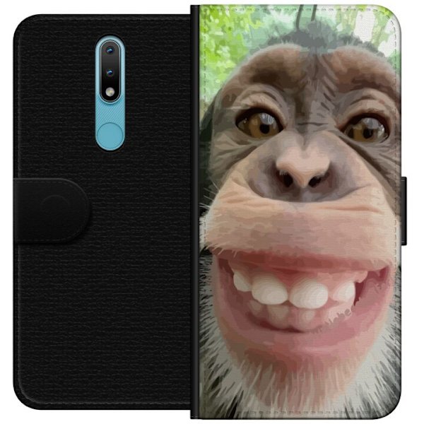 Nokia 2.4 Lompakkokotelo Simpanssi Selfie Rauhallinen Graafinen Suunnittelu Apinan Aihe Suosittu Urban Art Tyyli