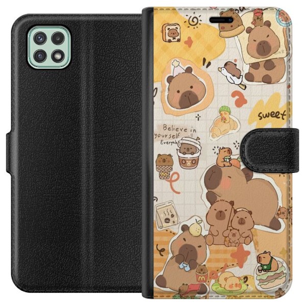 Samsung Galaxy A22 5G Tegnebogsetui Kawaii capybara mobilskal med gulliga djurmotiv