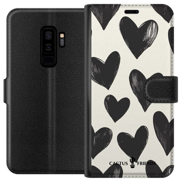 Kompatibelt Plånboksfodral till Samsung Galaxy S9+ Cactus and Friends - Bold Black Love Pattern
