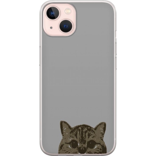 Apple iPhone 13 mini Genomskinligt Skal Grå Kattblick – stilren kattdesign med grå bakgrund