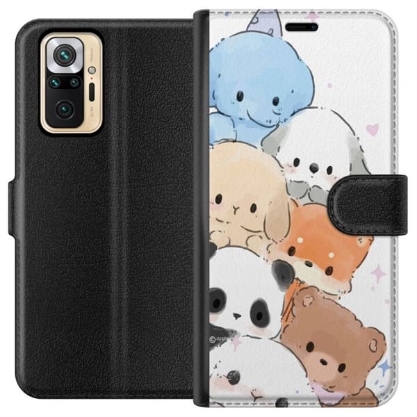 Kompatibel Tegnebogsetui til Xiaomi Redmi Note 10 Pro Pasteldyr i stak - dyreillustration på hvid baggrund hvid