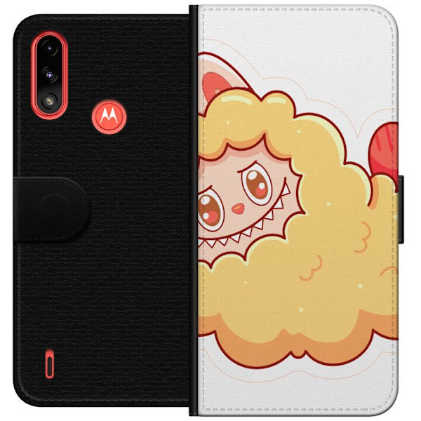 Motorola Moto E7 Power Plånboksfodral Labubu Tvättbjörn Pop Mart Figur Samlarobjekt Söt Design Populärt Motiv Art Toy Kreativ Figurserie