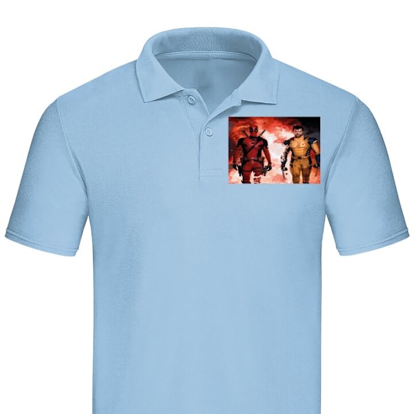 Poloshirt til Voksen | Elegant Poloshirt Wolverine Deadpool Lyseblå X-Large